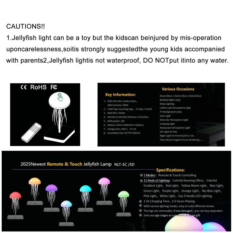 Jellyfish Design Ambient Modern Night Lights, 1 Count Rechargeable Jellyfish Table Lamp, LED Jellyfish Decorative Light for Bedroom, Modern Mood Lighting, Jellyfish Lamp for Home Decor