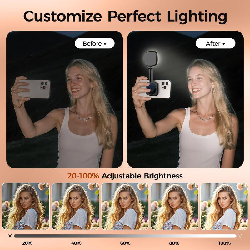 Foldable Magnetic Fill Light, 360° LED Selfie Fill Light, for Selfies, Phone Stand, Magnetic Selfie Light Compatible with Magsafe Iphone