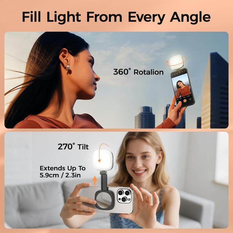 Foldable Magnetic Fill Light, 360° LED Selfie Fill Light, for Selfies, Phone Stand, Magnetic Selfie Light Compatible with Magsafe Iphone