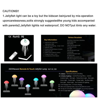 Jellyfish Design Ambient Modern Night Lights, 1 Count Rechargeable Jellyfish Table Lamp, LED Jellyfish Decorative Light for Bedroom, Modern Mood Lighting, Jellyfish Lamp for Home Decor